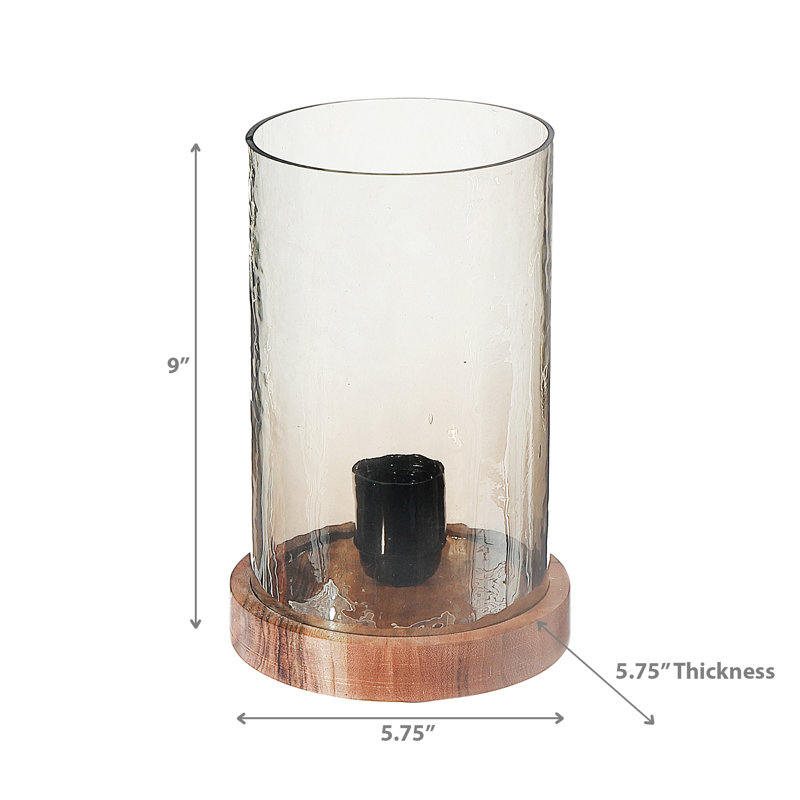 Luminaire en verre bullé avec base en bois, Fumée