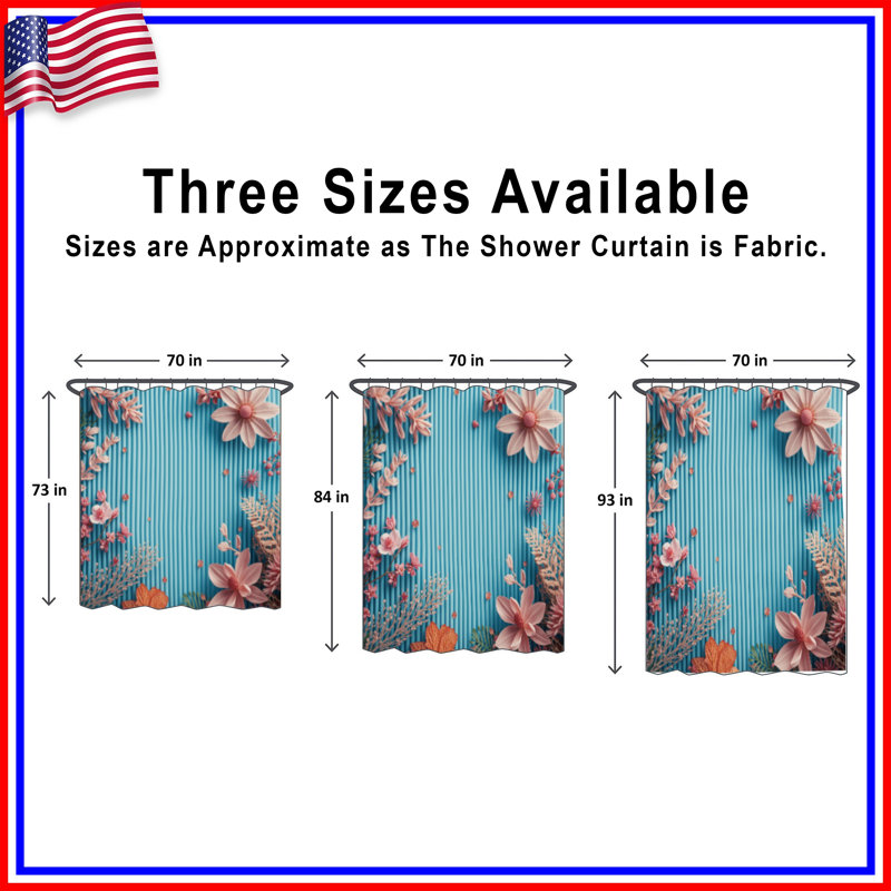 Fleurs roses sur rideaux de douche bleus extra longs, L 70 po x H 93 po