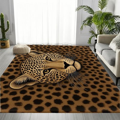 Tapis réaliste à imprimé léopard, motif sauvage féroce, tapis antidérapant doux et durable lavable à la machine, décoration intérieure élégante pour le salon, la chambre à coucher, le vestibule, le bureau, l’appartement