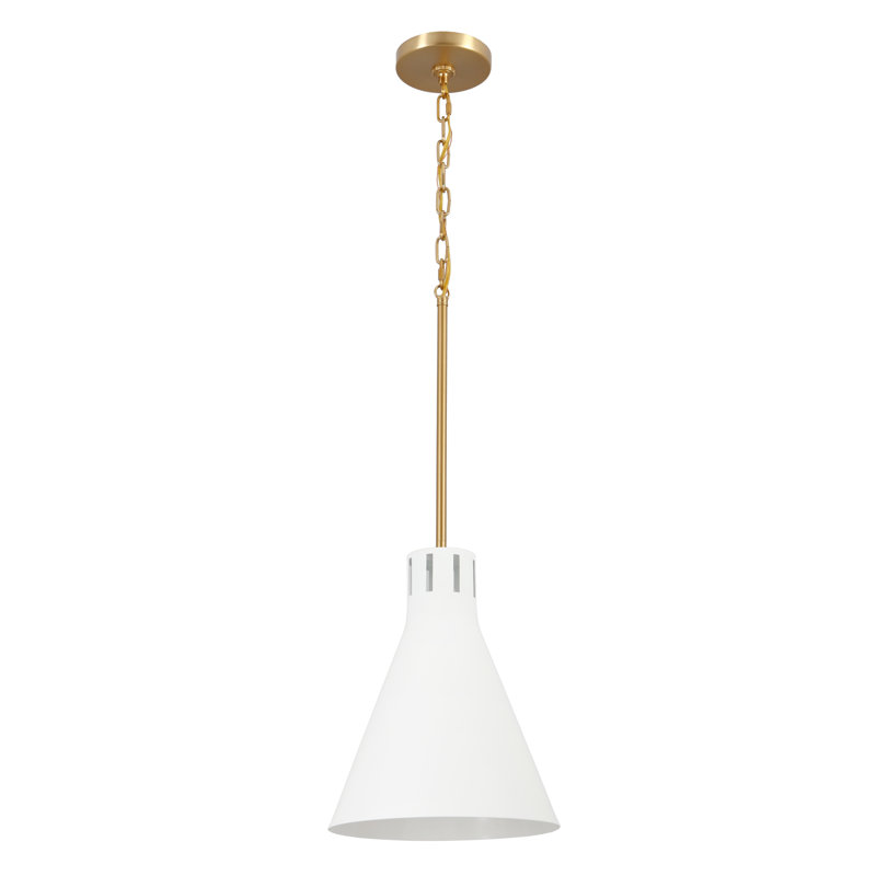Luminaire suspendu conique 1 lumière Conic, Or brossé, Blanc