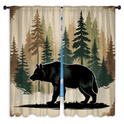 Silhouette d'ours dans la forêt, rideaux obscurcissant et obscurcissant - 2 panneaux