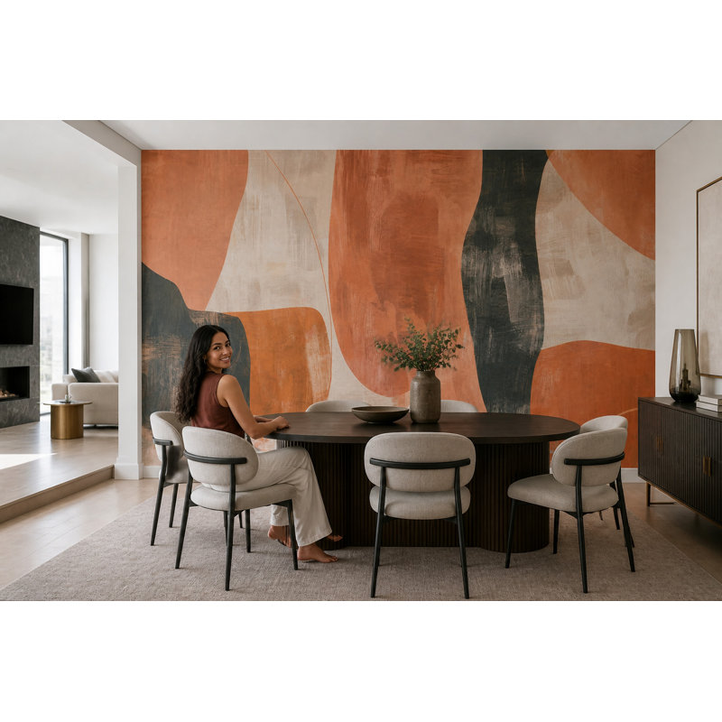 Papier peint moderne Mid Century, 140"x108", Non-Woven Nonpasted