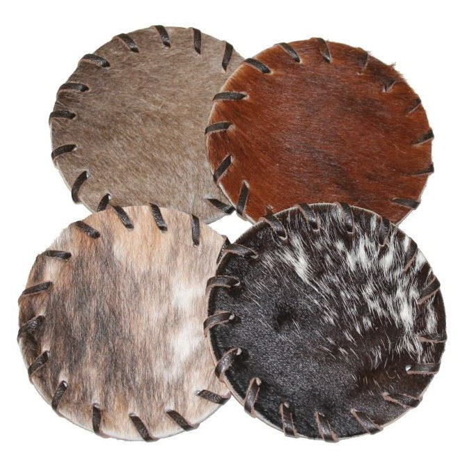 Leather Round 4 Piece Coaster Set (Set of 4) Millwood Pines
