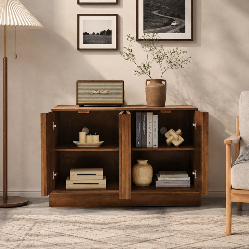 Buffet en noyer cannelé de 43 po de style Mid Century, Brown