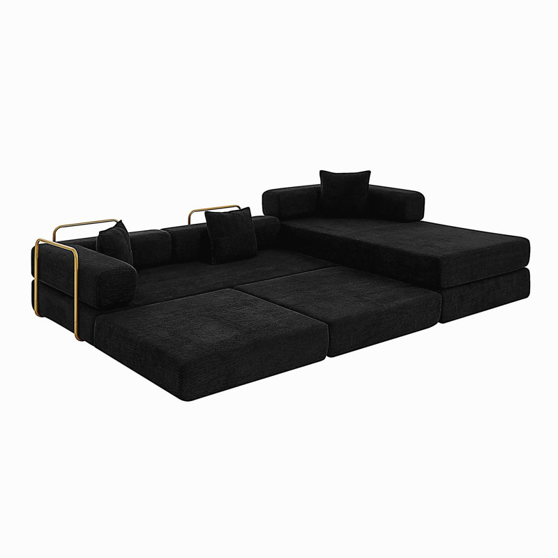 Canapé modulaire de 108 po avec méridienne en forme de L, méridienne désossée à assise profonde, canapés à compression en éponge sans assemblage requis, canapé-lit pliant moderne avec dossier amovible