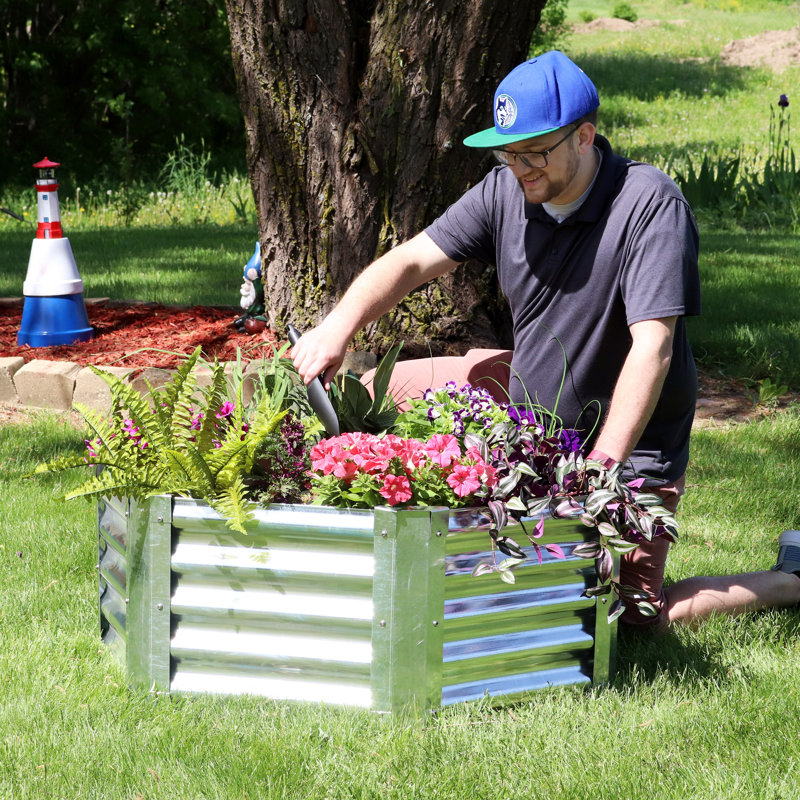 40" Hexagon Silver Galvanized Steel Raised Garden Bed