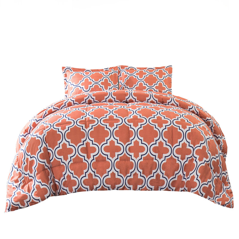 Ensemble d'édredon en duvet synthétique hypoallergénique 3 pièces Superior Trellis, Corail