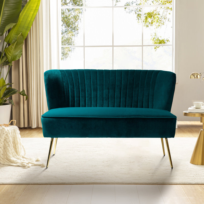 Euclid 47" Velvet 2-Seat Armless Loveseat, Teal