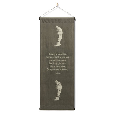 Inspirational Wall Hanging Scroll "Buddha - The Way To Happiness" Banner, Inspiring Quote, Affirmation Motivational Uplifting, Thought Saying Tapestry