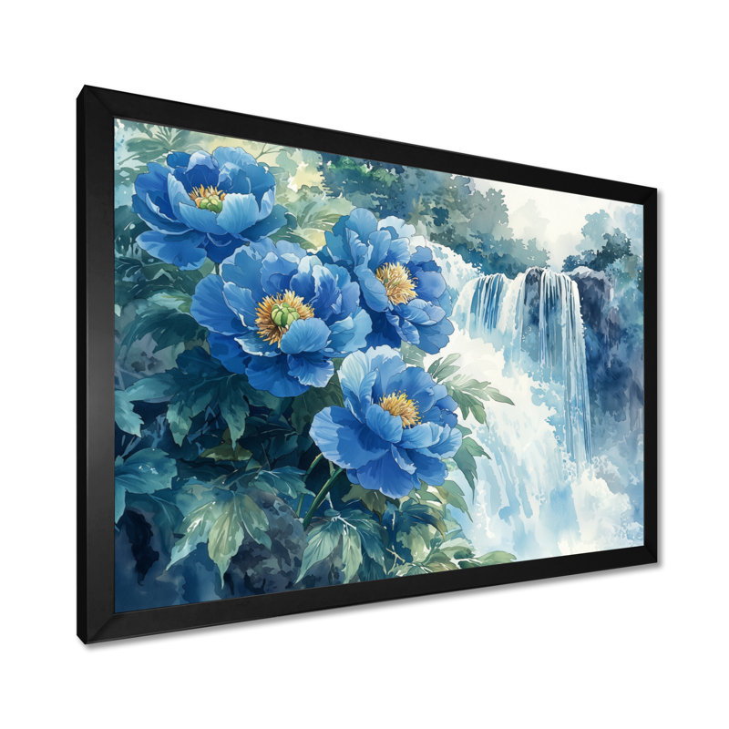 Goldye pivoines par la cascade IV - pivoines, art mural sur toile, Reproduction encadrée d'une seule photo, H 30 po x l 40 po