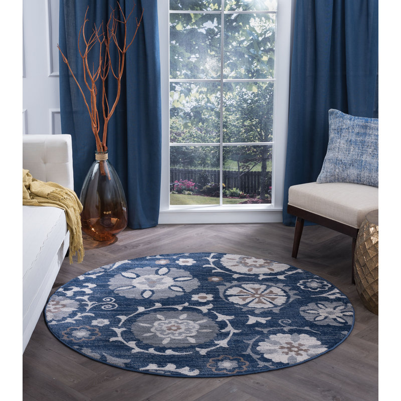 Tapis bleu marine Majoros, Rond 5 pi 3 po