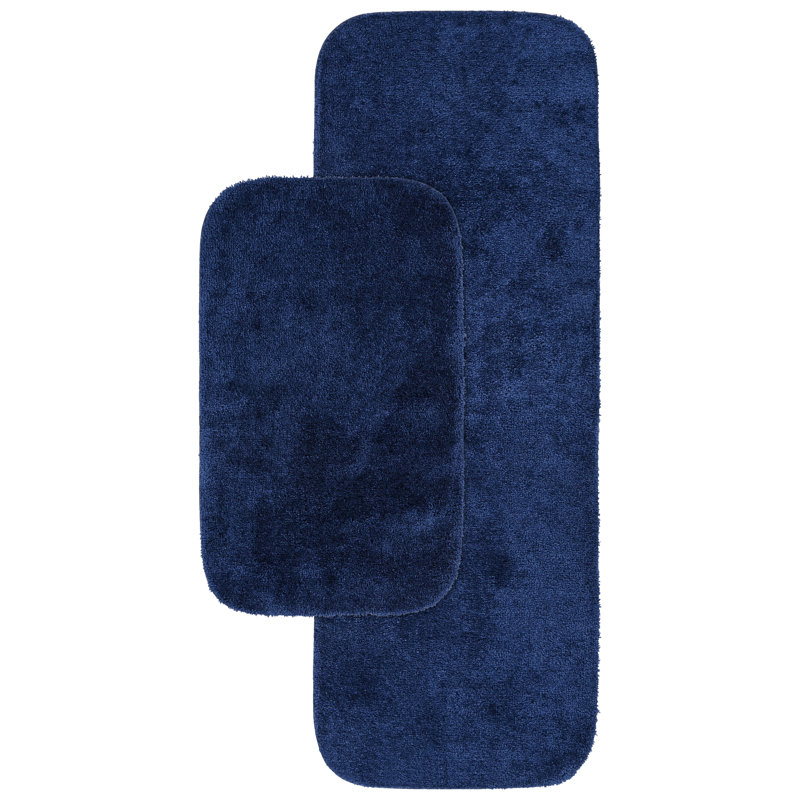 Mccluney Traditional Nylon 2 Piece Bath Rug Set with Non-Slip Backing, Navy