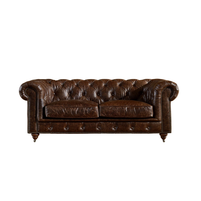 Jarique Upholstered 72'' Loveseat, Dark Brown Genuine Leather
