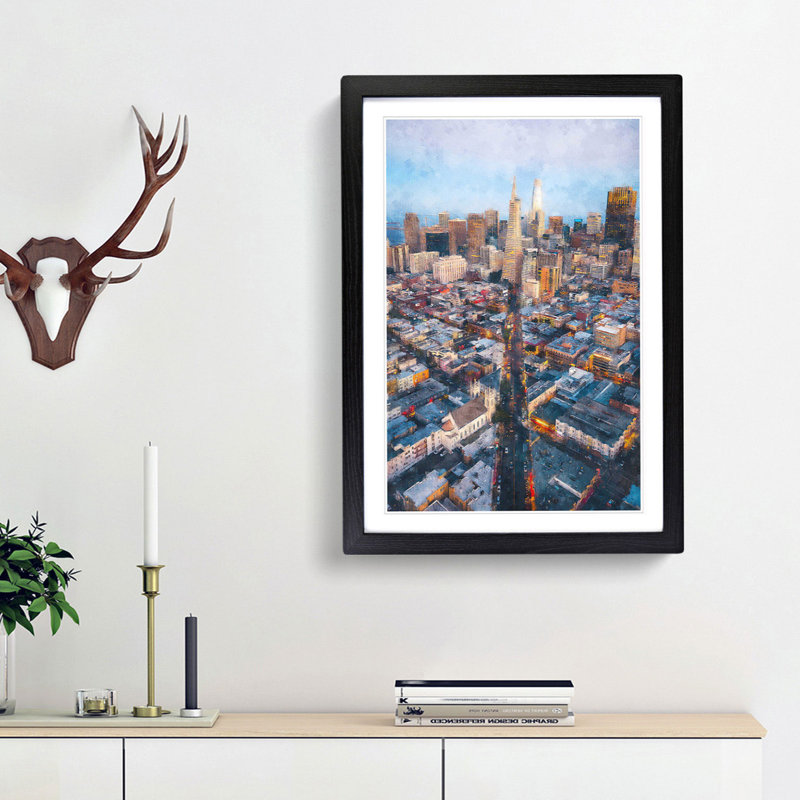 Downtown San Francisco - Picture Frame Painting Print, 87cm H x 62cm W x 2cm D, Black Framed