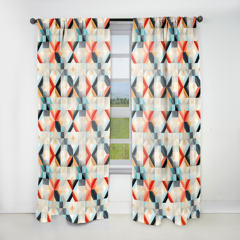 Red And Grey Lattices Geometric Matrix Grid - Abstract Geometric Room Darkening Curtain - 1 Panels, 52" W x 84" L