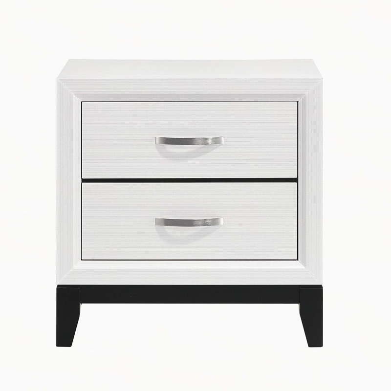 Table de chevet moderne à finition blanche avec 2 tiroirs et 1 chambre à coucher en bois
