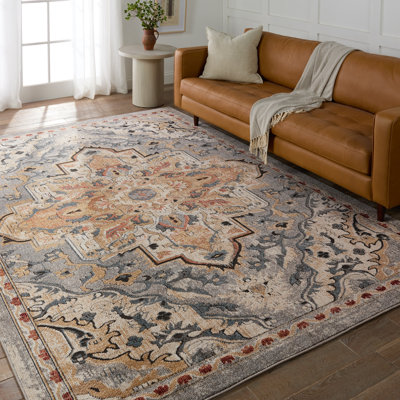 Avianna Oriental Machine Woven Rectangle 9' x 12' Polypropylene Area Rug in Gray/Coral -  Kelly Clarkson Home, 489B4501A205453EBAA0EAD5DF9D3AF2