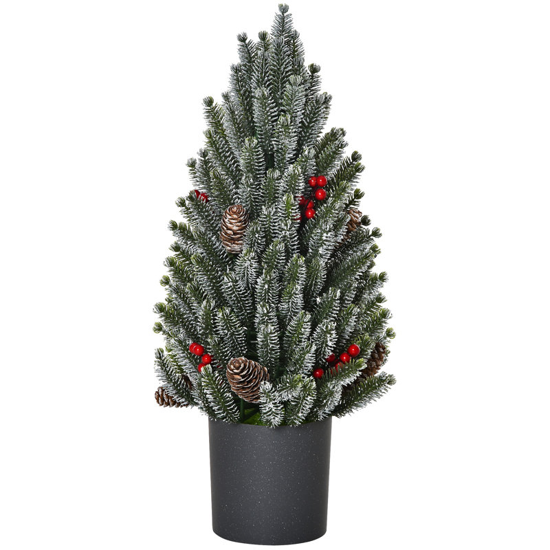 Arbre de Noël artificiel de 18 po de haut miniature enneigé et enneigé, décoration de Noël avec pommes de pin et baies