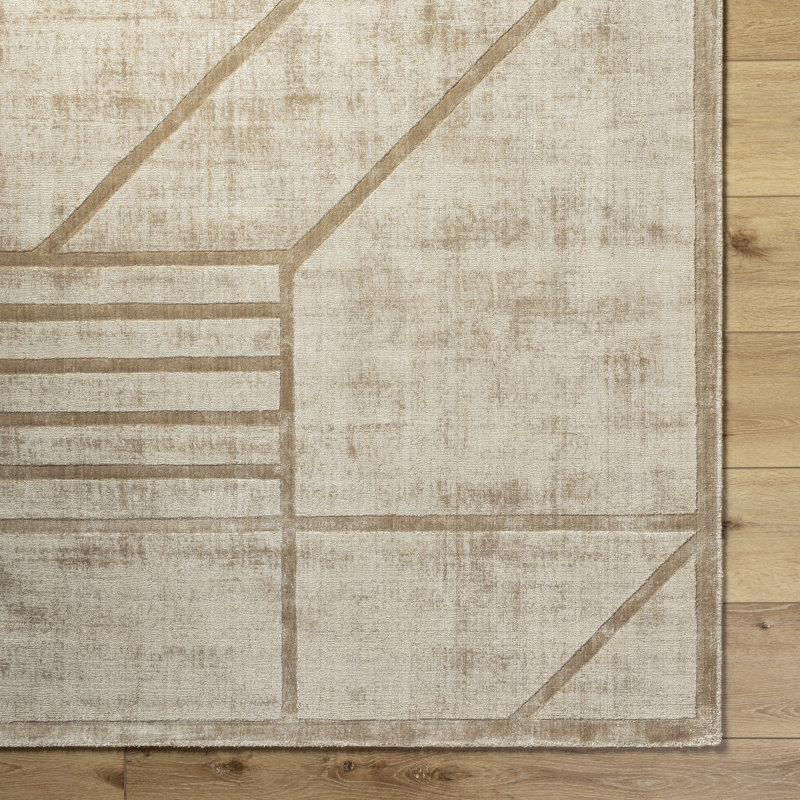 Rectangle Onetta Geometric Hand Loomed Viscose Area Rug in Brown, Rectangle 10' x 14'