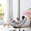 Fauteuil inclinable confortable pour salon - Assise à ressorts, lin gris, pivotant à 360 degrés, polyvalent et