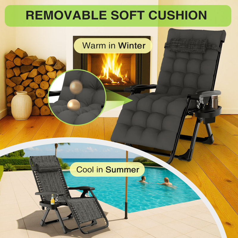 Zero Gravity Chair 2Pcs Set, 440 Lbs Heavy Duty Reclining Patio Lounge Chair With Cushion, Upgraded Aluminum Lock, Cup Holder & Pillow, Foldable Outdoor Lawn Chair