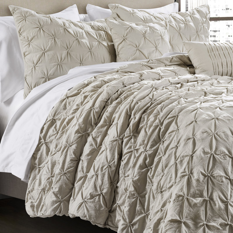 Ravello Microfiber Comforter Set, Full Comforter+2 Standard Shams+ 2 Throw Pillows, Wheat