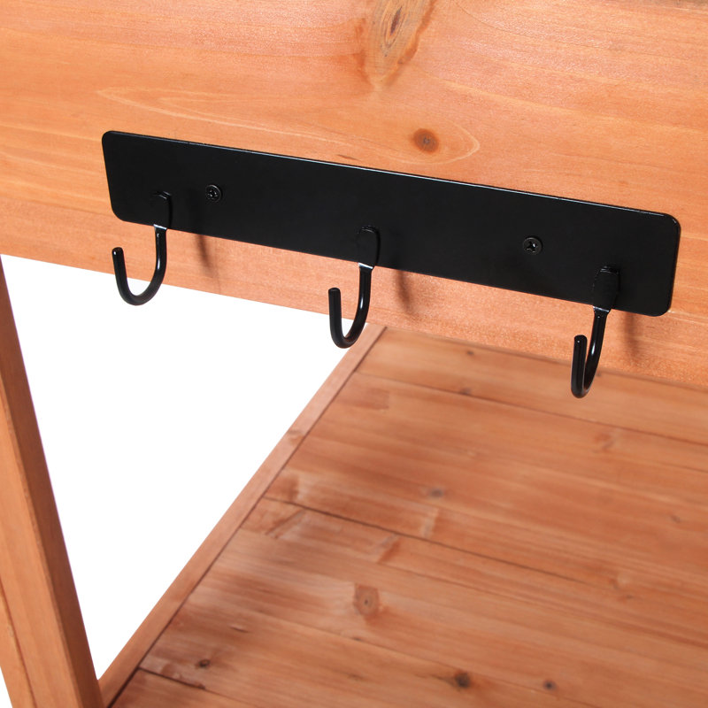 46.8X18.5Inch Wooden Potting Bench For Gardens, With 4 Shelves And Side Hook, Natural Wood Color Rustic 65", Hook Outdoor Garden, Look