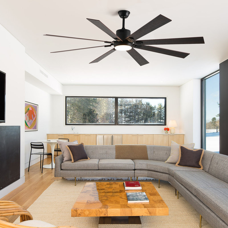 Ventilateur de plafond à DEL avec 8 pales en bois, télécommande, température de couleur réglable pour le salon, la chambre à coucher ou la salle à manger (silencieux / 6 vitesses / réversible / moteur à courant continu)