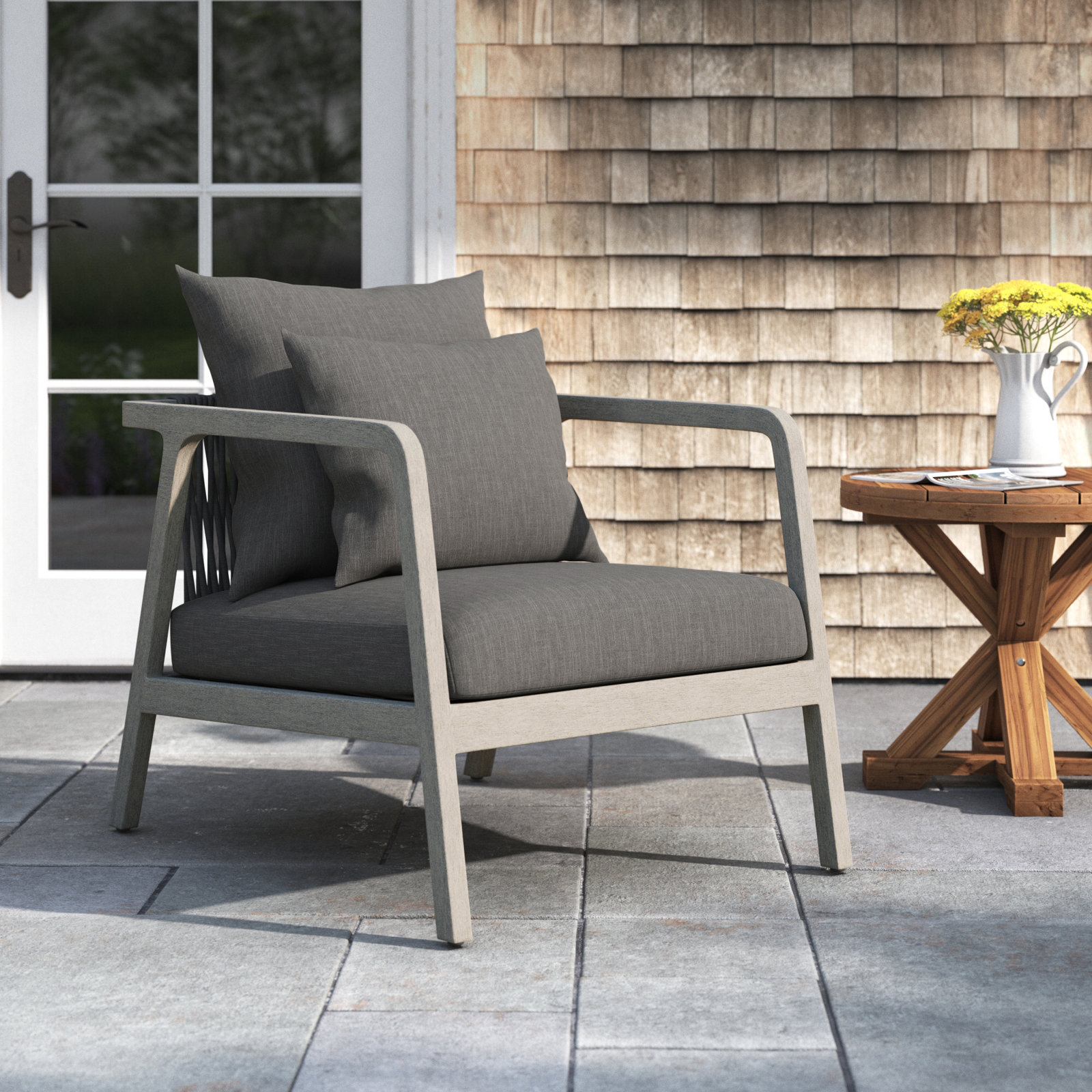 Layne Teak Outdoor Lounge Chair, Charcoal, Gray