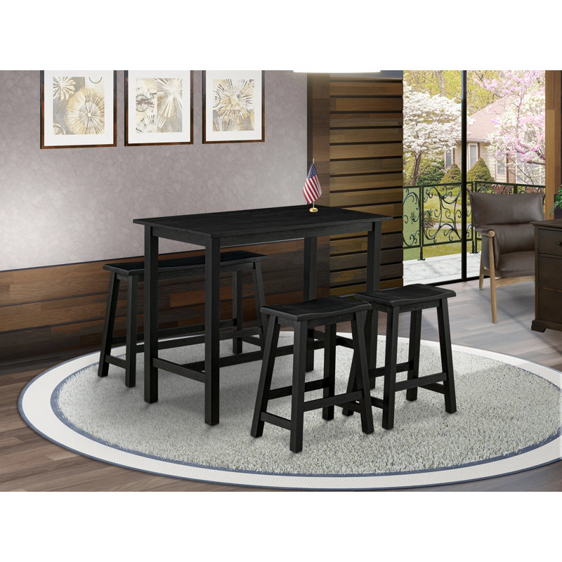 Ensemble de salle à manger 4 pièces comprenant une table de salle à manger rectangulaire et 2 tabourets avec banc, noir brossé