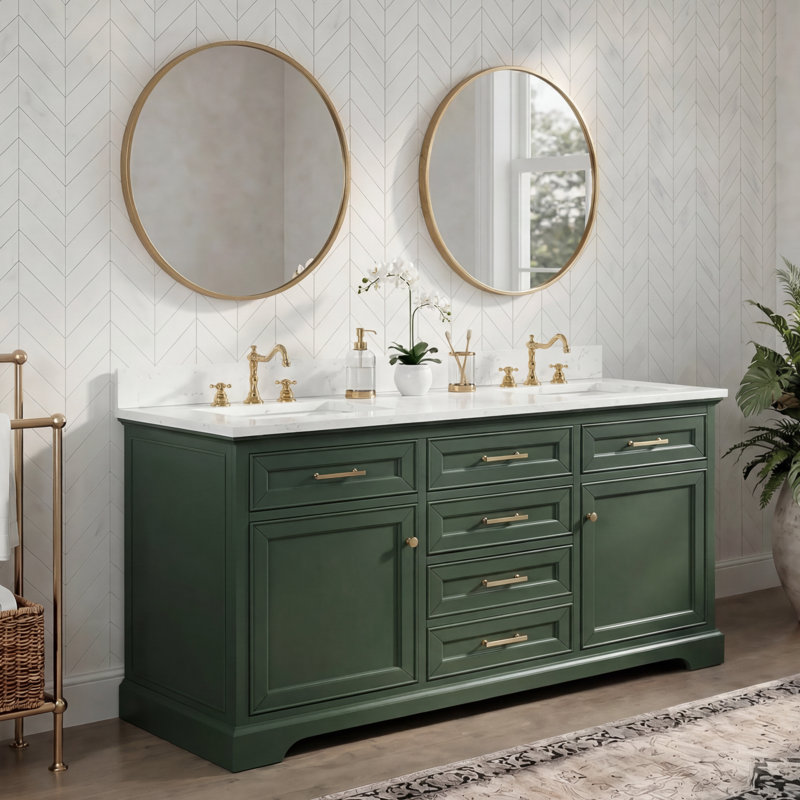 Thompson 60" W Double Vanity, Evergreen/Brushed Gold