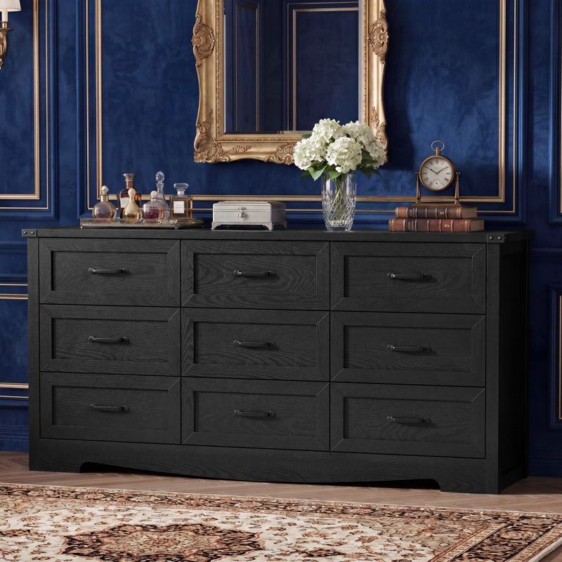 Rustic 9 Drawer Dresser Cabinet ,59''W Modern Table Storge Chest of Drawers Sideboard,Bar Cabinet with Metal Handle Pulls For Dining Room,Living Room,Bedroom