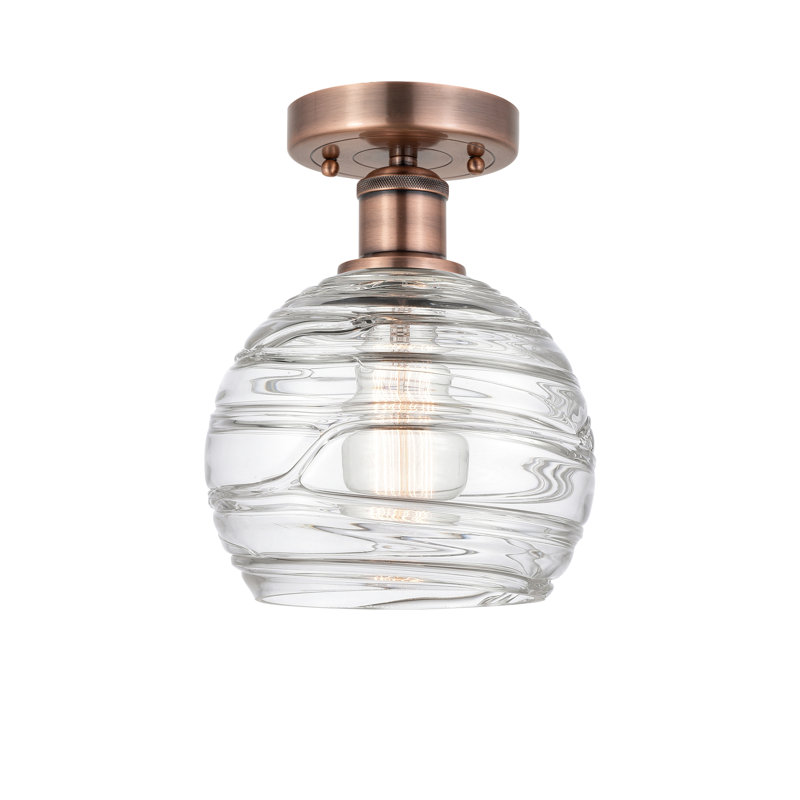 Glass Semi Flush Mount, 10" H x 8" W x 8" D, Antique Copper