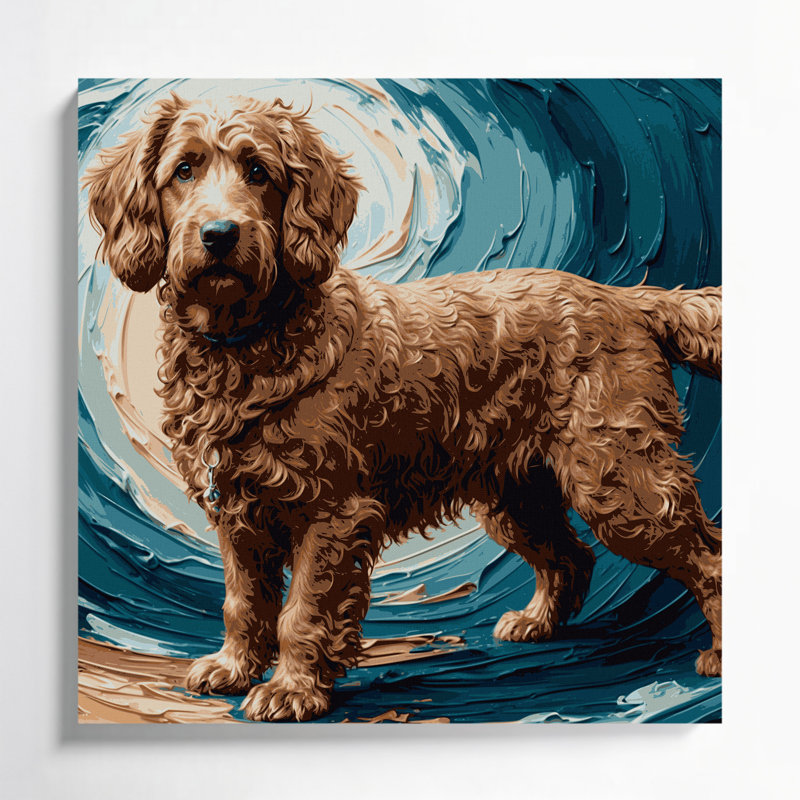 «Dogs Curly Coated Retriever», art mural sur toile grise, H 12 po x l 12 po