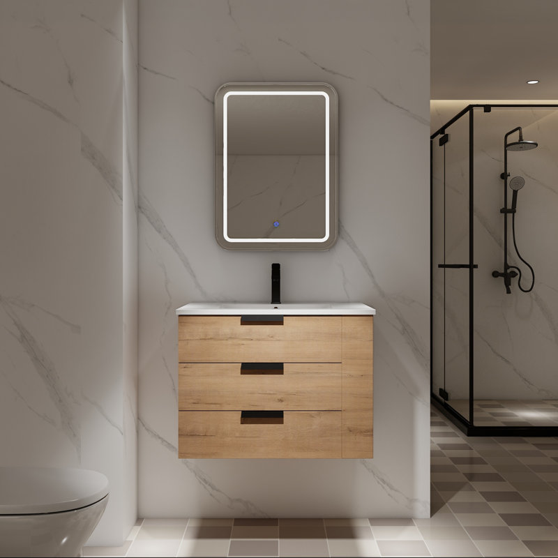 Meuble-lavabo mural avec tiroir et tablette à fermeture en douceur, Oui