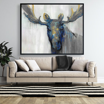 Blue Moose Print On Canvas
