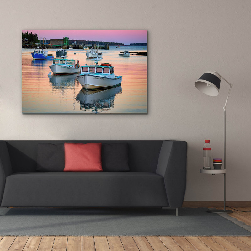 «Reflections At Dusk In Bernard Harbor» par Rick Berk, art mural sur toile, H 40 po x l 60 po x P 1,5 po