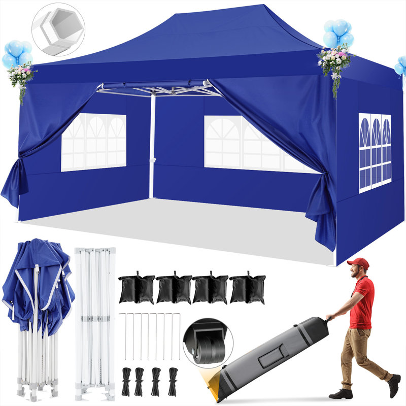 10'x15' Commercial-Grade Pop-Up Canopy Tent - UPF50+ Waterproof with Removable Walls & Wheeled Bag for Weddings, Carports