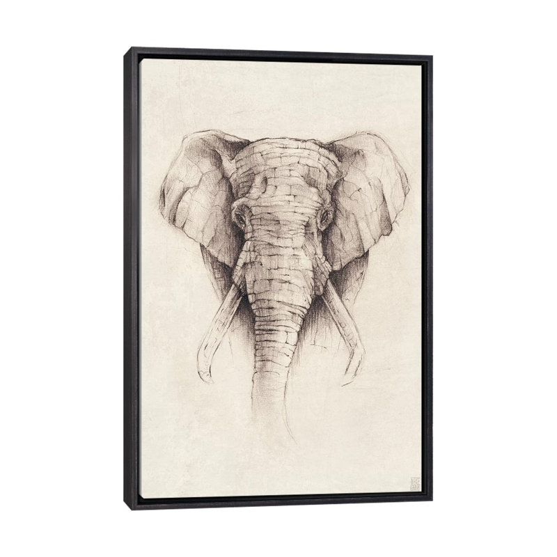 «Elephant II» par Mike Koubou - impression d'art graphique, Toile encadrée noir délavé, H 26 po x l 18 po x 1,5 po