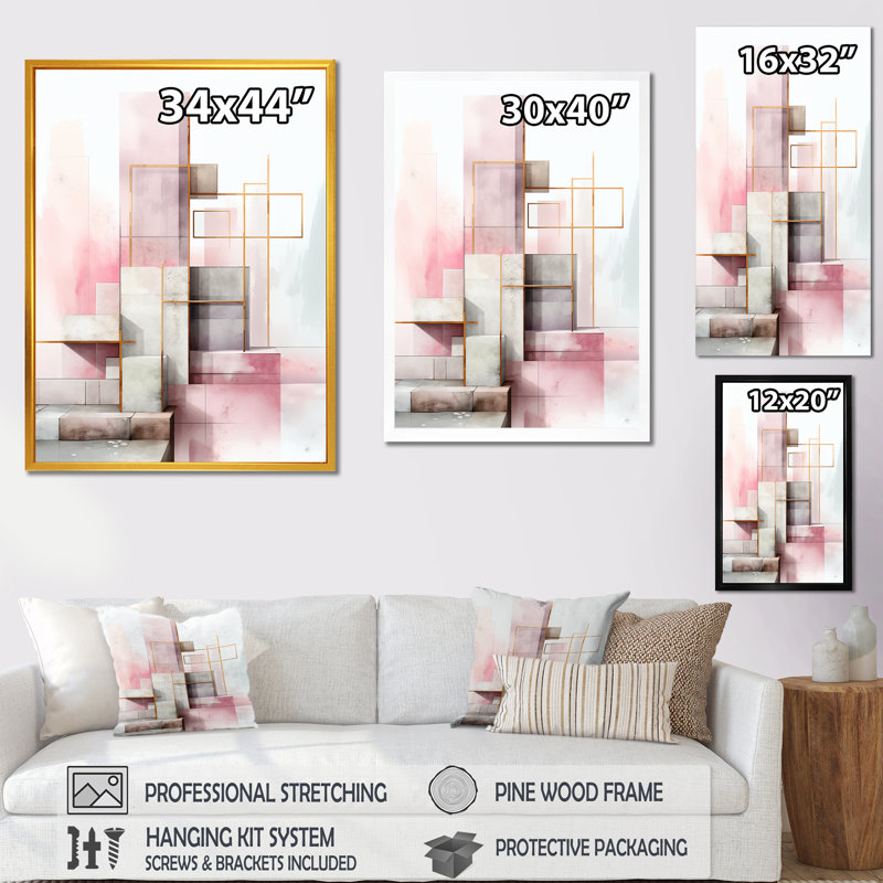 Dimensions des royaumes roses et gris - collage abstrait, Cadre flottant noir, H 20 po x l 12 po x P 1 po