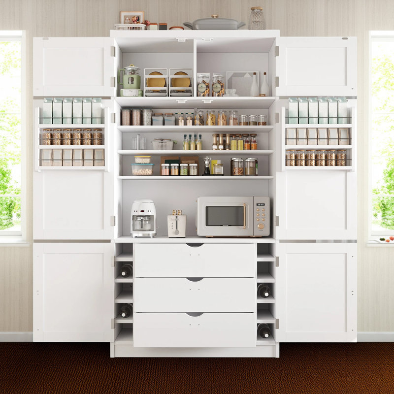 Armoire de cuisine autoportante, prises de courant intégrées, étagère réglable et support à vin, salle à manger et salon de style contemporain