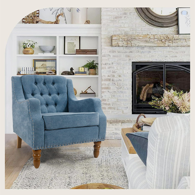 Birdell Upholstered Armchair, Blue 100% Linen
