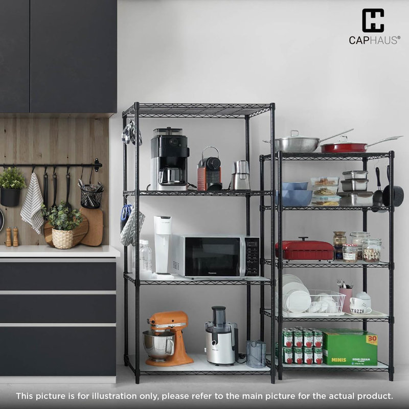 NSF Heavy Duty Commercial 6-Tier Wire Shelving w/ Wheel & Levelling Feet, Black 48" x 18" x 76"