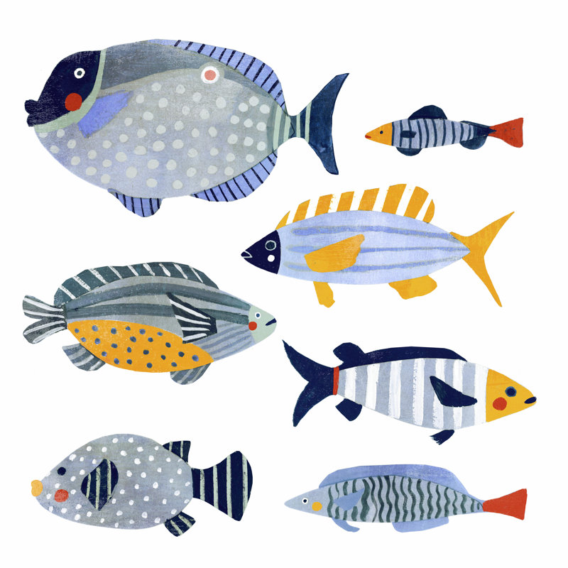 " Patterned Fish I " by Victoria Barnes Painting Print, 30" H x 30" W