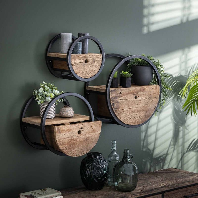 Circle Solid Wood Floating Shelf, 40cm H x 40cm W x 25cm D