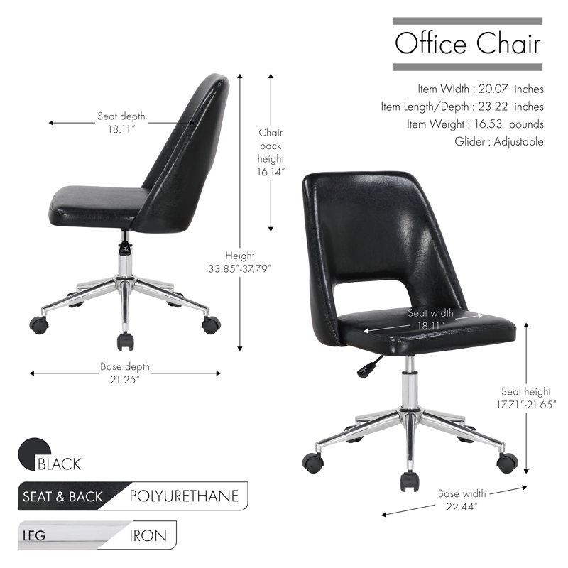 Chaise de travail Amboy, Noir