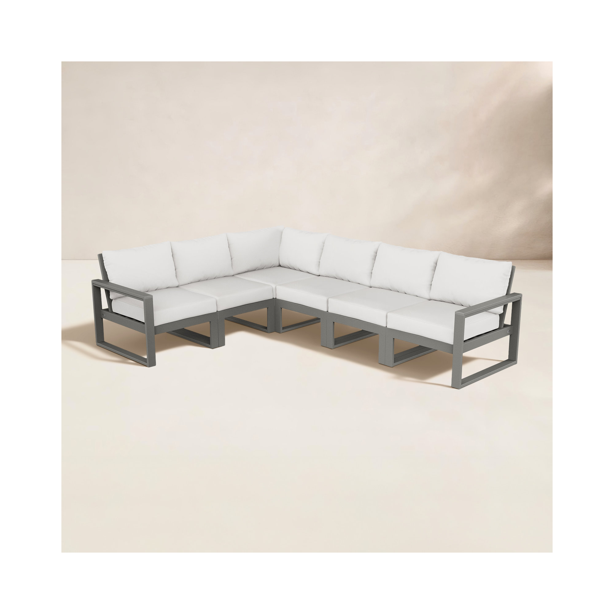 Edge 110.5'' Wide L-Shaped Patio Sectional with Cushions, Natural Linen, Slate Gray