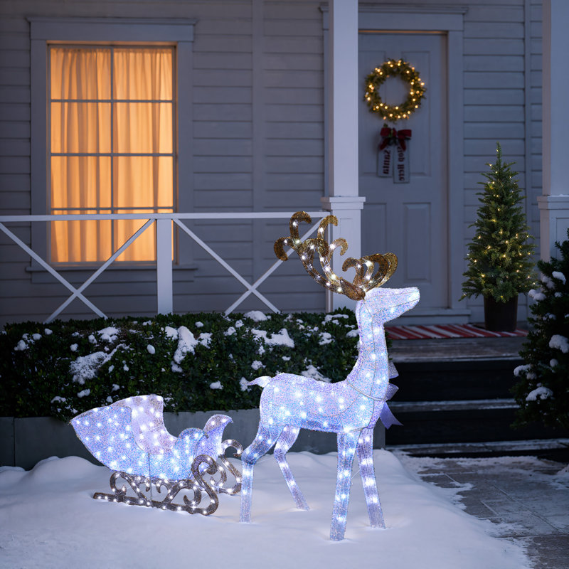 Décoration de Noël d'extérieur 2 pièces avec renne et traîneau