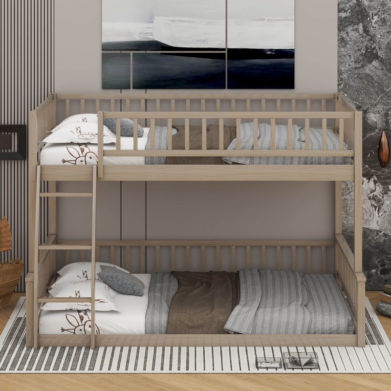 Full XL Over Queen Bunk Bed With Guardrails And Ladder, Walnut