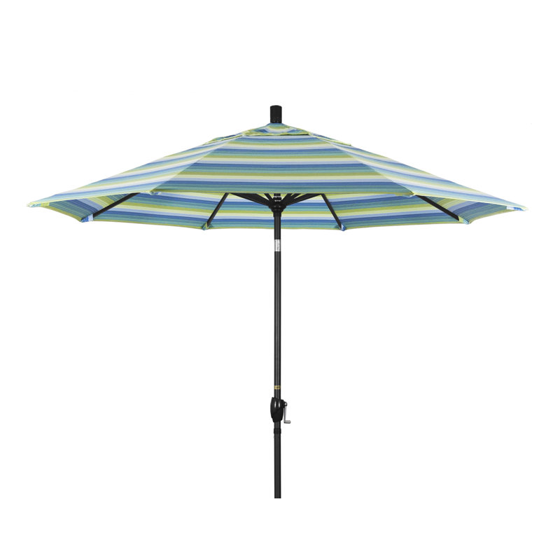 Parapluie De Marché 9', Sunbrella® bord de mer Séville rayé, Noir mat